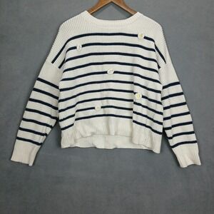 Wonder Nation Sweater Girls XL(14-16) White Striped Cotton Tight Knit Ribbed